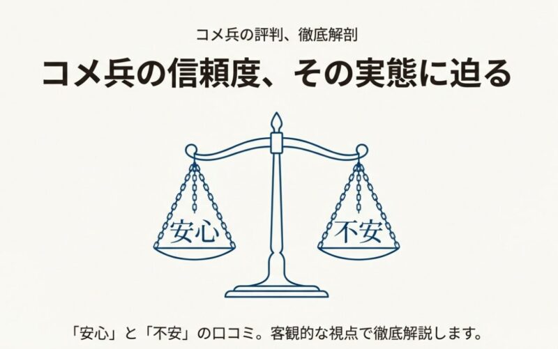 スライドタイトル「コメ兵の信頼度 その実態」。サブタイトル「感覚ではなく「仕組み」で見る、上場企業の透明性と鑑定体制」。背景はビジネスライクな青色。