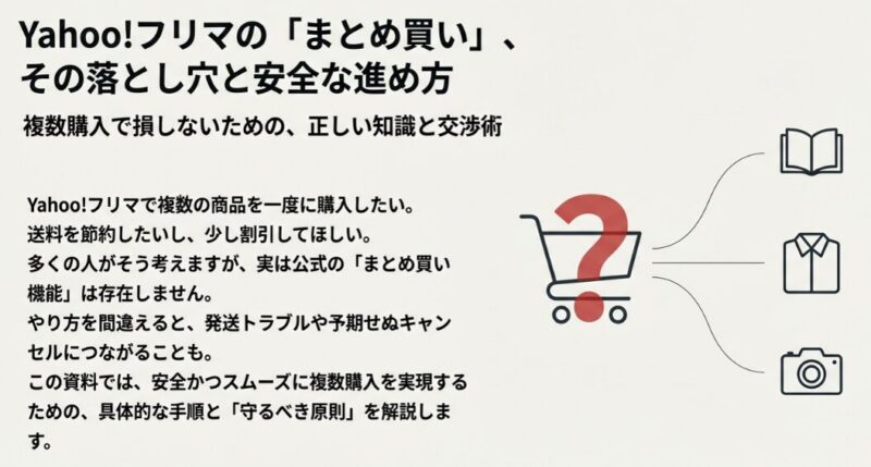 Yahoo!フリマでまとめ買いする際の落とし穴と安全な進め方を解説した全体イメージ図