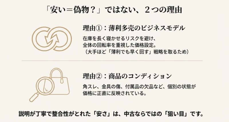 安い、は偽物ではない